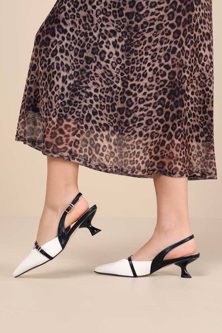 Hughette White & Black Color Block Pointed-Toe Slingback Pumps