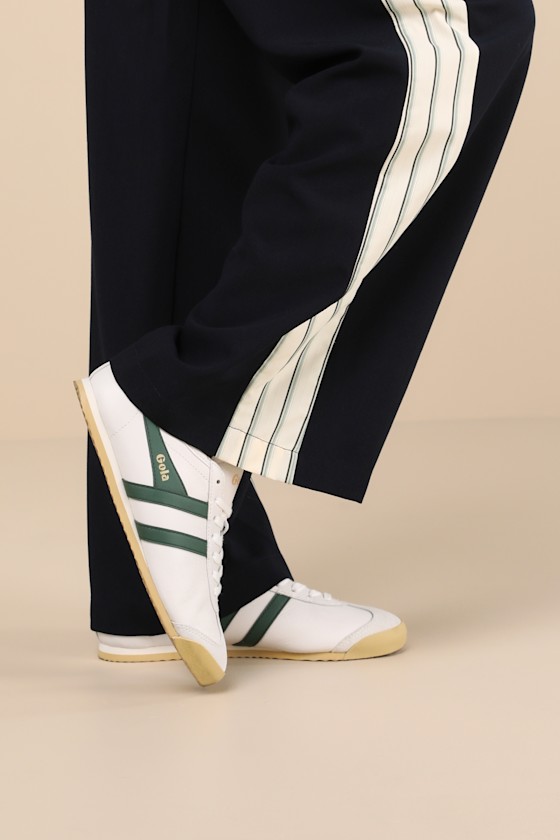 Shop Gola Race White And Evergreen Leather Lace-up Sneakers