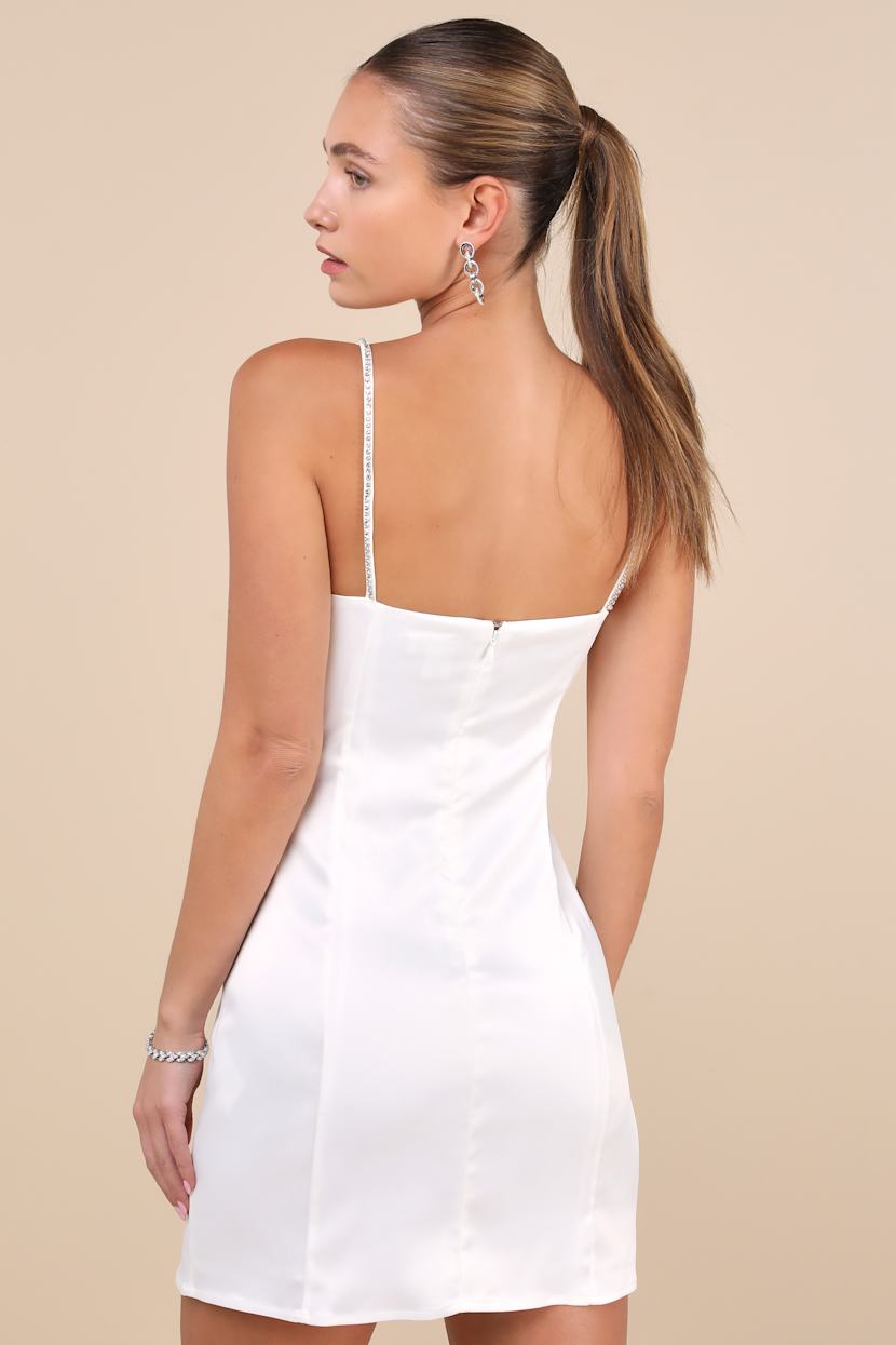 Bling Beauty White Satin Rhinestone Bustier Mini Dress