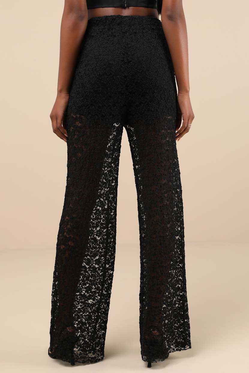 Black Sheer Lace Pants - High-Rise Lace Pants - Wide Leg Pants - Lulus
