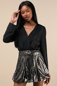 Majorly Glam Gold and Black Lace Bubble Hem Mini Skirt 1