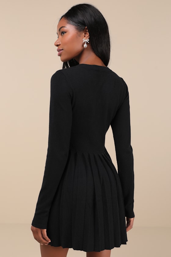 Beyond Sweet Black Pearl Pleated Mini Sweater Dress 3