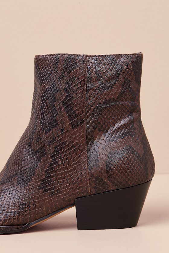 Dolce Vita Nonah Java Snake-embossed Pointed-toe Ankle Boots In Brown