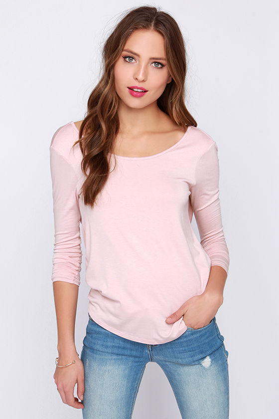 Pretty Blush Pink Top - Open Back Top - Long Sleeve Top - $25.00