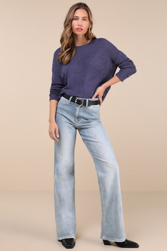 Lulus Positive Affirmations Blue Loose Knit Sweater In Blue