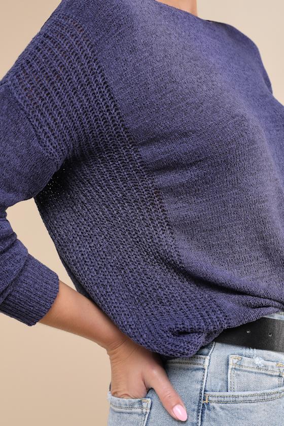 Lulus Positive Affirmations Blue Loose Knit Sweater In Blue