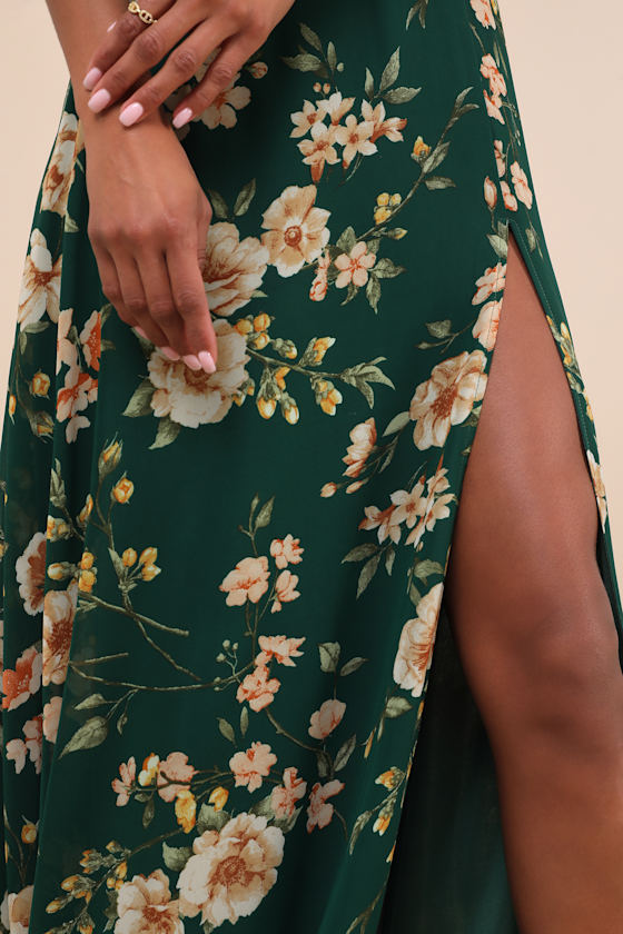 Lulus Remarkable Arrival Emerald Green Floral Sleeveless Maxi Dress In Emerald Green