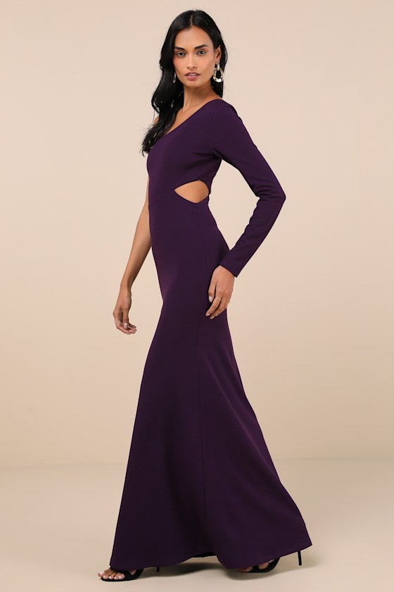Lulus Wondrous Romance Dark Purple One-shoulder Mermaid Maxi Dress In Purple
