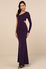 Wondrous Romance Dark Purple One-Shoulder Mermaid Maxi Dress 2