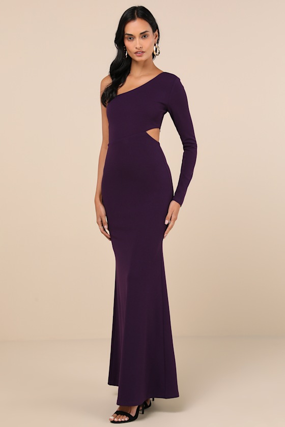 Wondrous Romance Dark Purple One-Shoulder Mermaid Maxi Dress 2