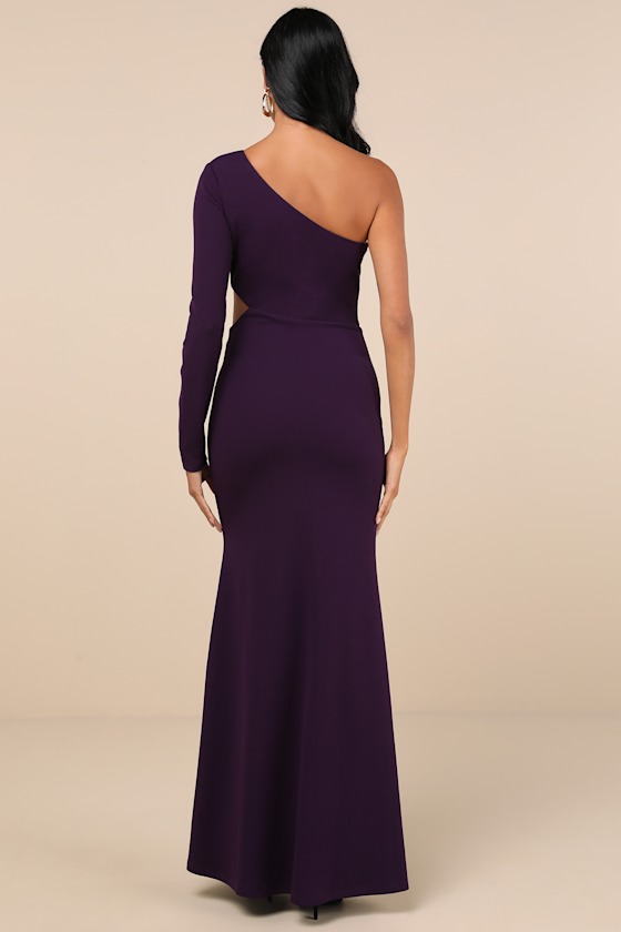 Lulus Wondrous Romance Dark Purple One-shoulder Mermaid Maxi Dress In Purple