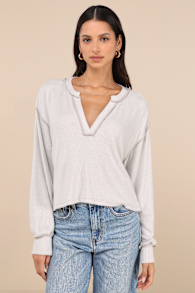 Cozy Cues Beige Ribbed Slouchy Long Sleeve Henley Top 4