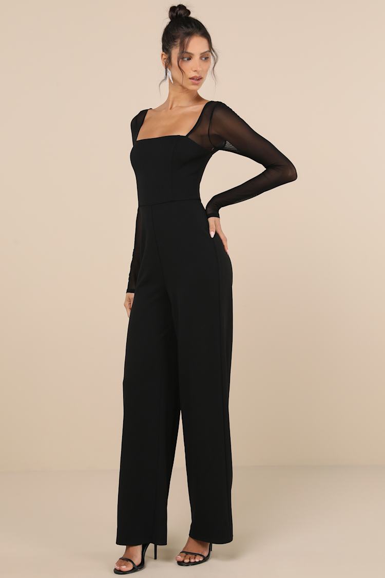Lovingly Yours Black Mesh Long Sleeve Jumpsuit