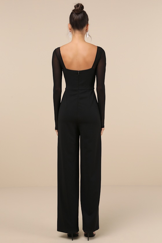 LULUS LOVINGLY YOURS BLACK MESH LONG SLEEVE JUMPSUIT 
