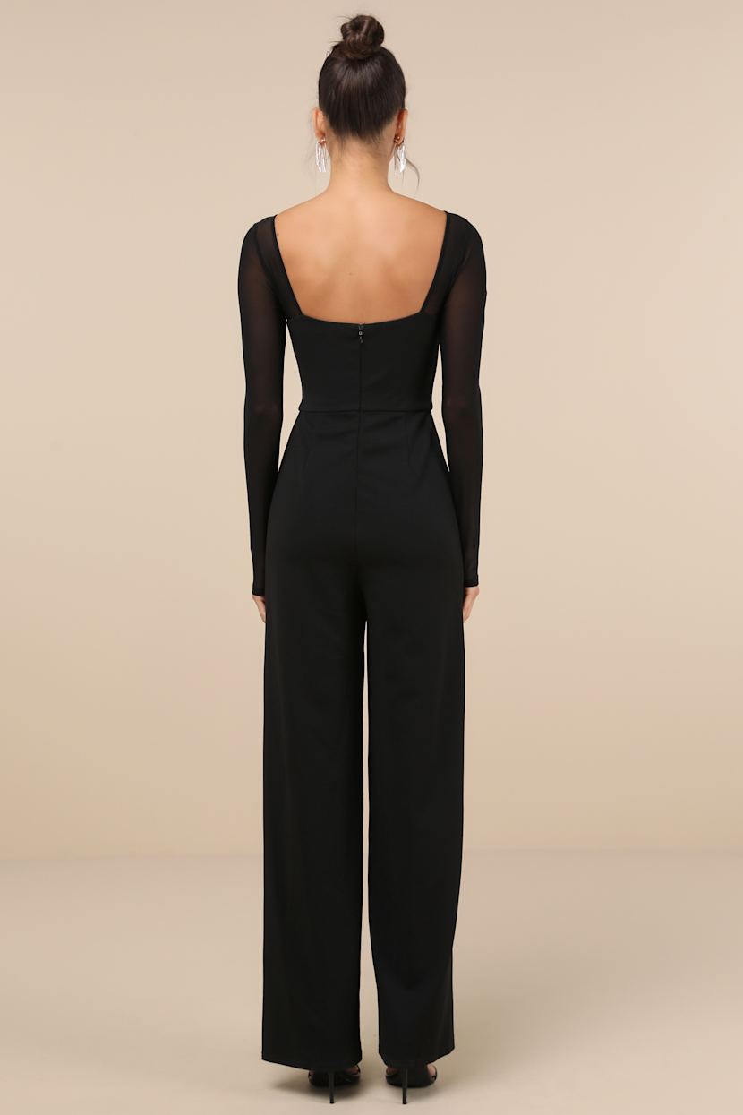 Lovingly Yours Black Mesh Long Sleeve Jumpsuit