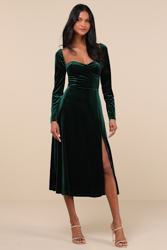 Precious Impression Emerald Green Velvet Bustier Midi Dress 2