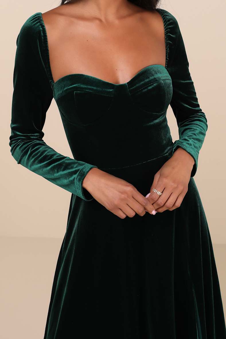 Precious Impression Emerald Green Velvet Bustier Midi Dress