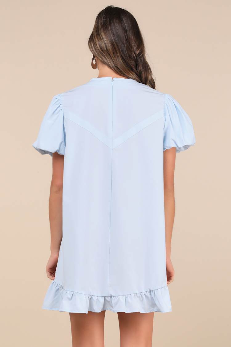 Darling Drawstring Blue Puff Sleeve Shift Mini Dress