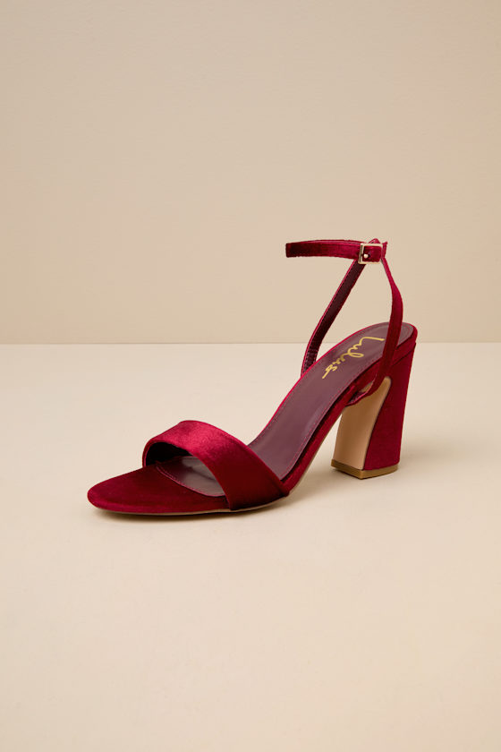 Lulus Lucinna Wine Velvet Ankle Strap High Heel Sandals In Red