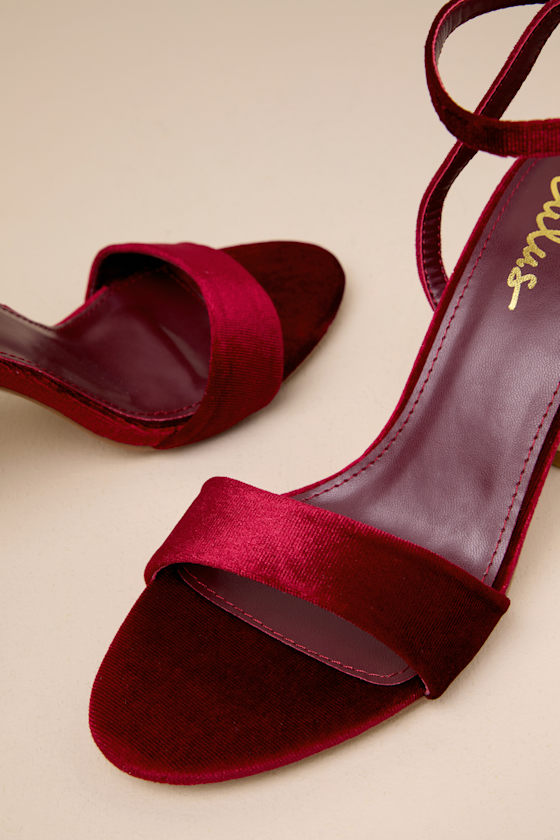 Lulus Lucinna Wine Velvet Ankle Strap High Heel Sandals In Red