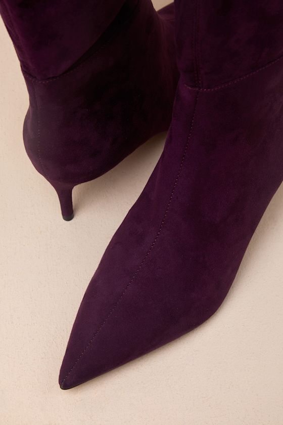 Lulus Tierny Eggplant Suede Pointed-toe Over-the-knee Boots In Purple