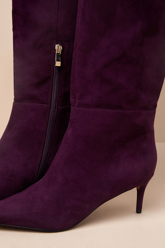Lulus Tierny Eggplant Suede Pointed-toe Over-the-knee Boots In Purple