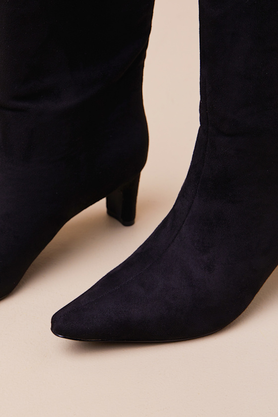 Lulus Veronna Black Suede Pointed-toe Knee High Boots In Black