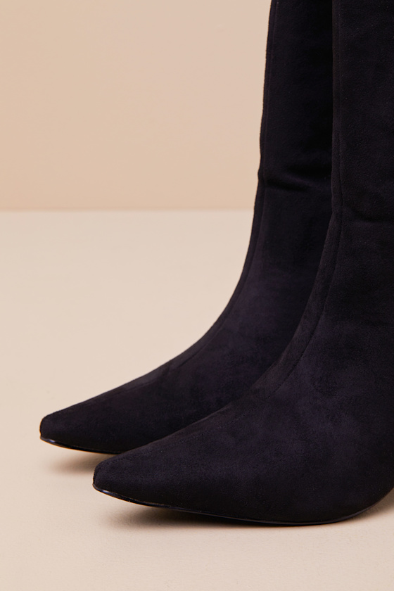 Lulus Veronna Black Suede Pointed-toe Knee High Boots In Black