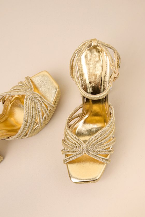 Lulus Seelah Gold Metallic Strappy Platform High Heel Sandals In Gold