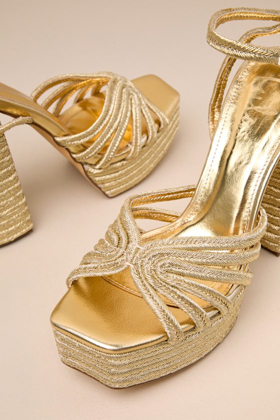 Lulus Seelah Gold Metallic Strappy Platform High Heel Sandals In Gold