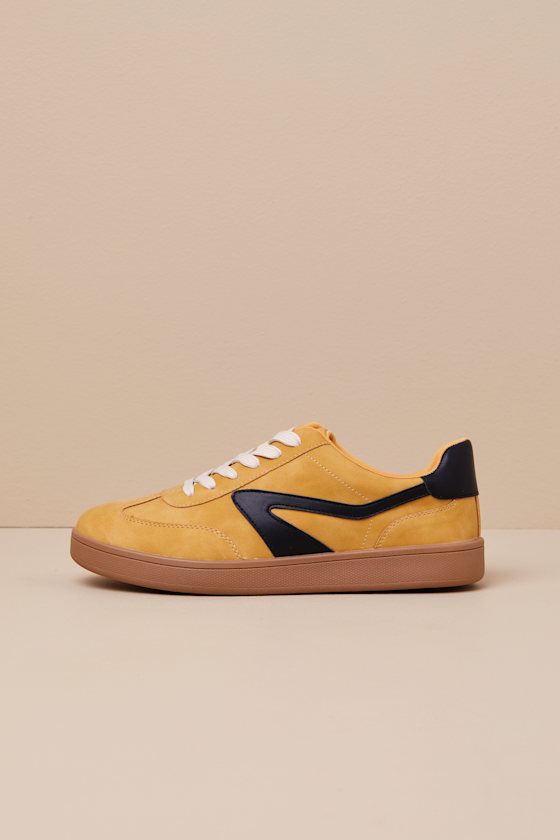 Dolce Vita Voyage Mustard Color Block Suede Lace-up Sneakers In Yellow