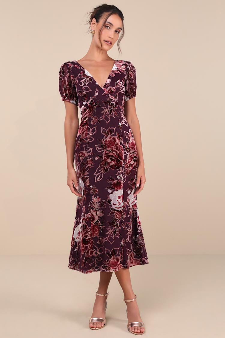 strapless open back dress Mauve Purple Surplice Neck Puff Sleeve Bridesmaid Dress – Wear.Style main image 0