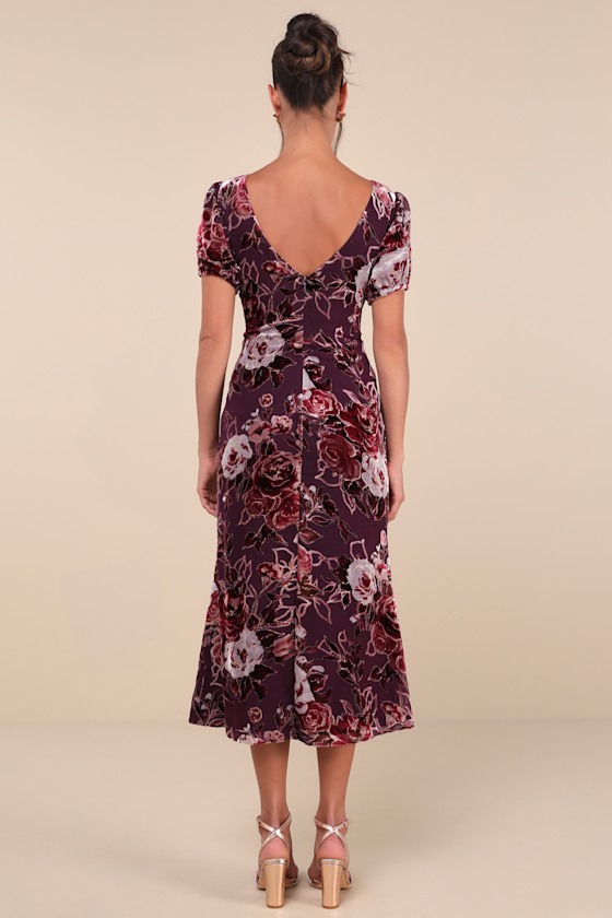 Loving Approach Purple Velvet Burnout Puff Sleeve Midi Dress 2
