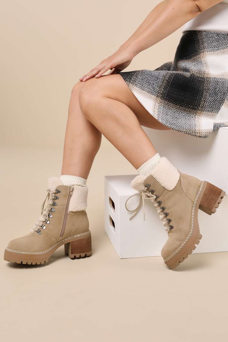 Andre Assous Suede Boots for Women for sale | eBay Andre Assous Rabbit Fur Boots Suede Studded Beige Boots Women\'s Size 7 main image 1