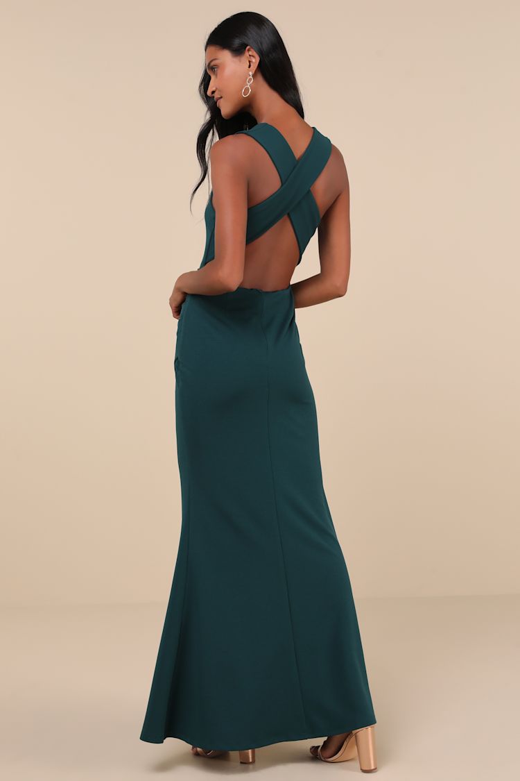 backless teal dress Halter tie neck backless gown main image 0