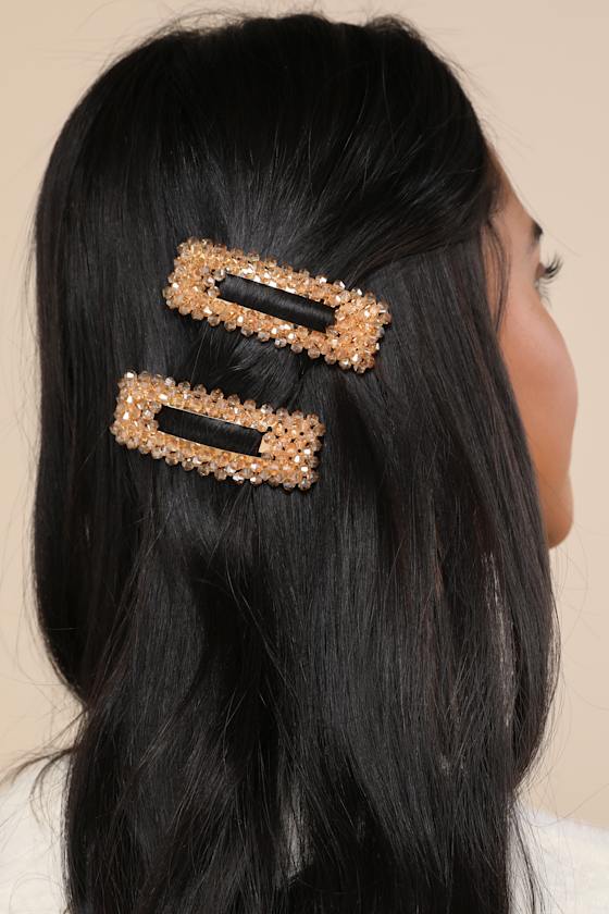 Exceptional Adornment Orange Beaded 2-Piece Hair Clip Set 1
