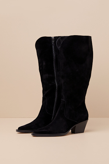 Dolce Vita Raj WC Black Suede Leather Boots Wide Calf Boots