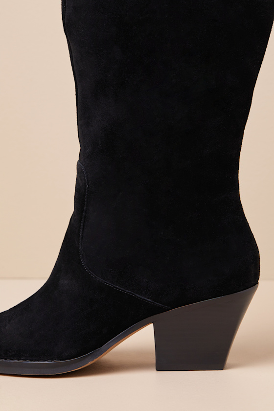 Dolce Vita Raj Wide Calf Onyx Suede Leather Pointed-toe Knee-high Boots In Black