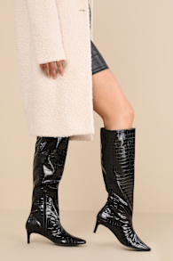 Rohmer Black Croc-Embossed Over-the-Knee Boots 1
