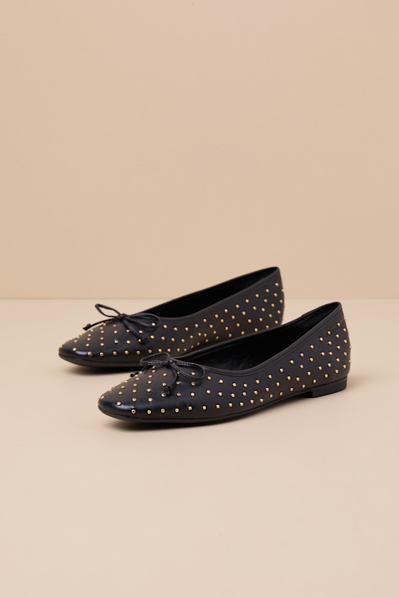 Arissa Black Studded Leather Bow Ballet Flats 3