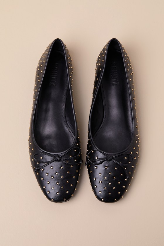 Arissa Black Studded Leather Bow Ballet Flats 1