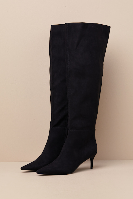 Lulus Tierny Black Suede Pointed-toe Over-the-knee Boots In Black