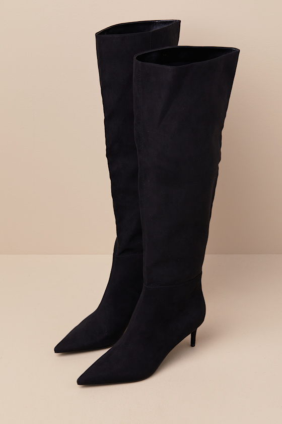 Lulus Tierny Black Suede Pointed-toe Over-the-knee Boots In Black