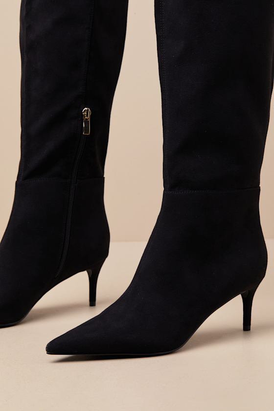 Lulus Tierny Black Suede Pointed-toe Over-the-knee Boots In Black