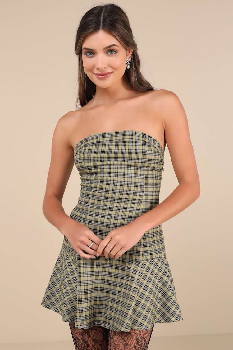 Motel Hadia Dress - Yellow Plaid Dress - Drop Waist Mini Dress - Lulus