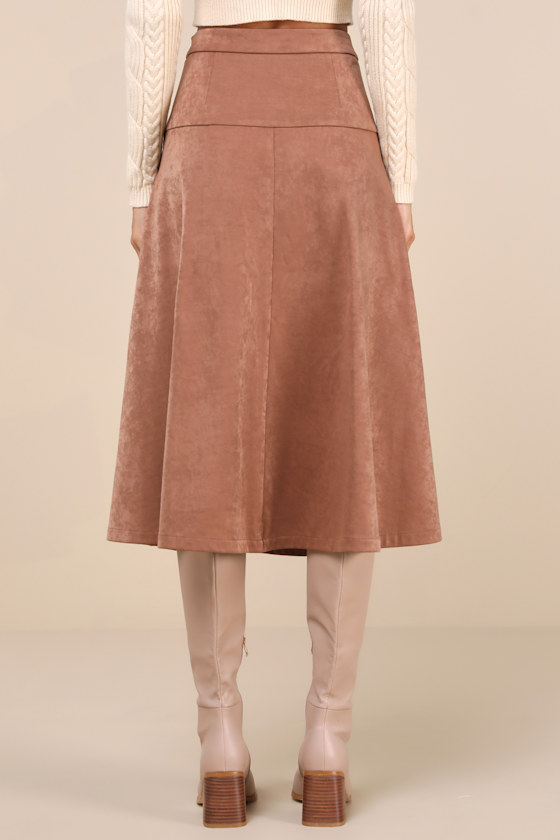 Lulus Flawless Composure Brown Suede High-waisted Midi Skirt In Brown