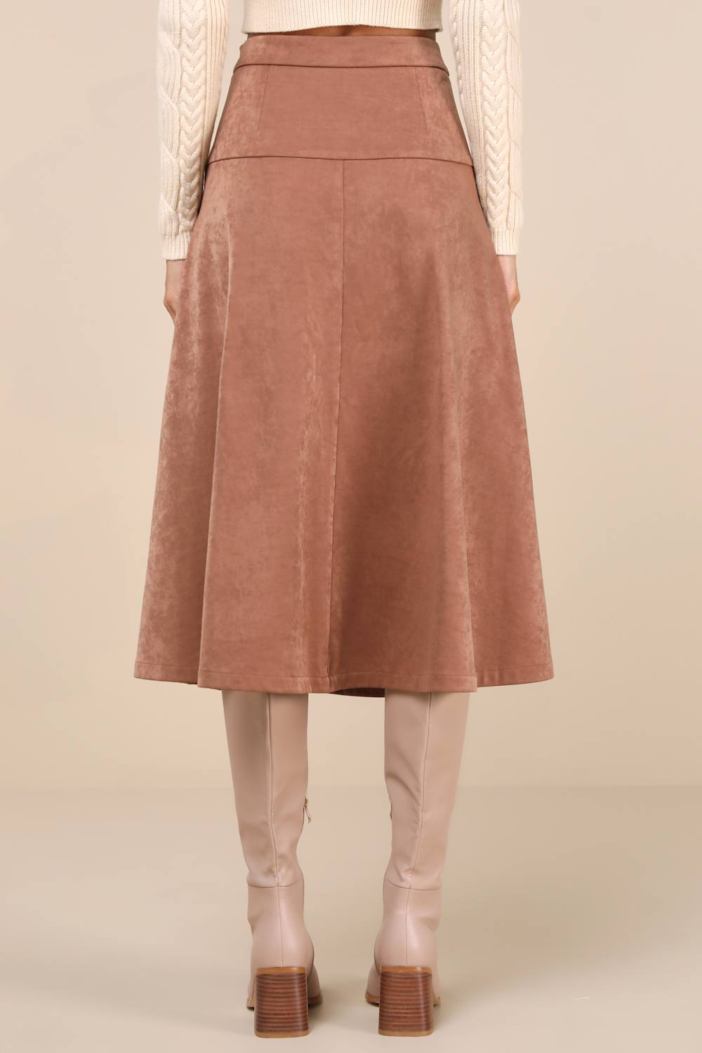 Flawless Composure Brown Suede High-Waisted Midi Skirt