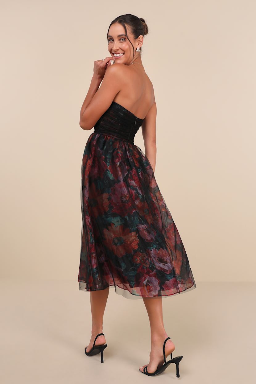 casual grey midi dress Ruched Light Grey Floral Midi Dress - Event Dresses
