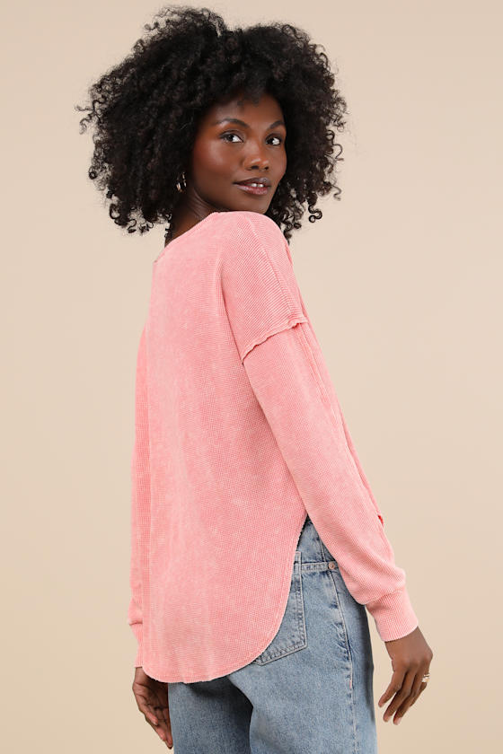 Washed Pink Top - Waffle Knit Thermal Top - Long Sleeve Top - Lulus