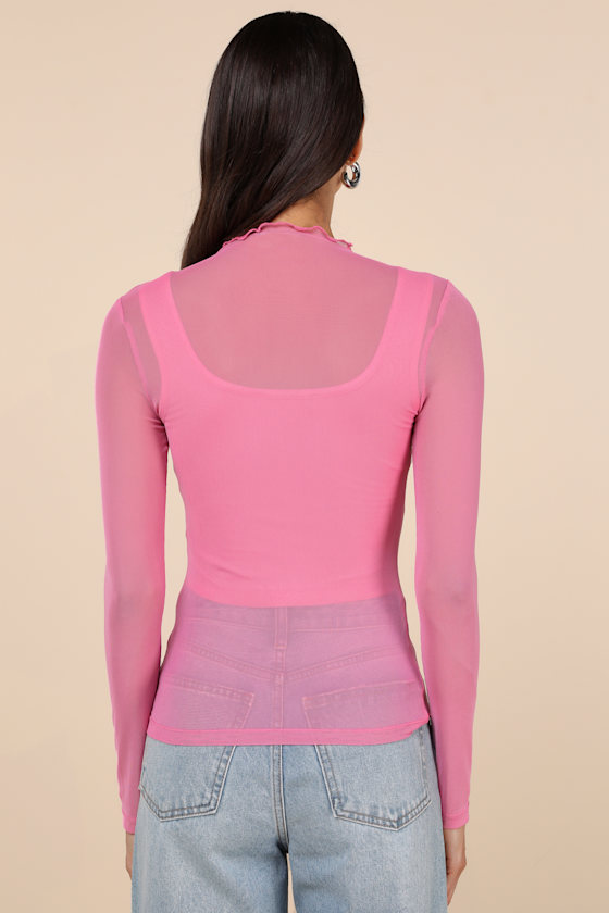 Desired Trend Pink Mesh Long Sleeve Top